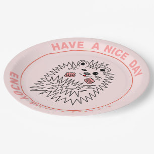 Assiettes En Carton Hérisson Mignon. Passez Une Bonne Journée. Profite