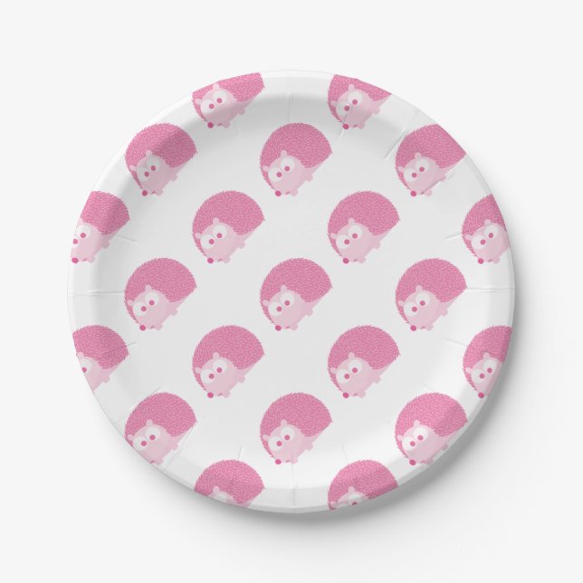 Assiettes En Carton Hérisson rose mignon (Devant)