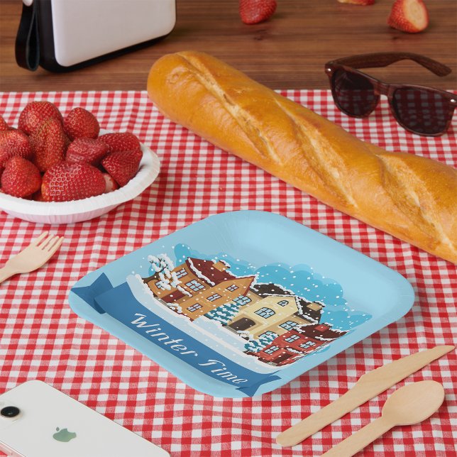 Assiettes En Carton Heure d'hiver neige (Créateur téléchargé)