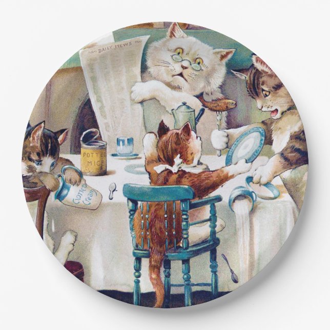 Assiettes En Carton Heure du petit-déjeuner de chat, Louis Wain (Devant)