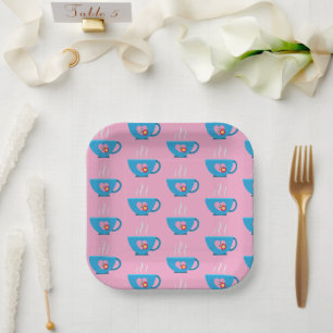 Assiettes En Carton Heure du thé du coeur bleu