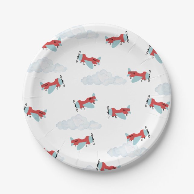 Assiettes En Carton Heure Vol avion Anniversaire (Devant)