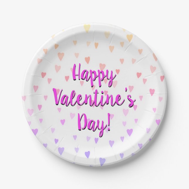 Assiettes En Carton Heureuse Sainte-Valentin Pastel Rainbow Hearts (Devant)