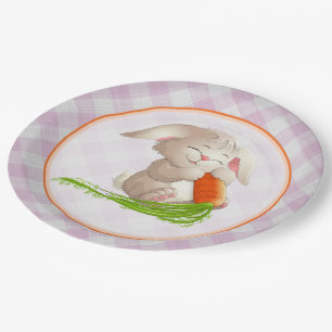 Assiettes En Carton Heureux Bunny Pâques rose En vichy Motif