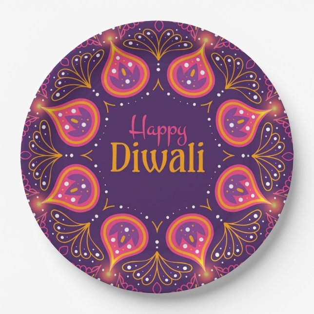 Assiettes En Carton Heureux Diwali  (Devant)