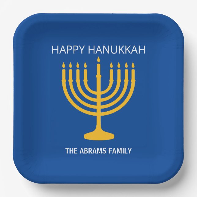 Assiettes En Carton Heureux Hanoukka Menorah (Recto)