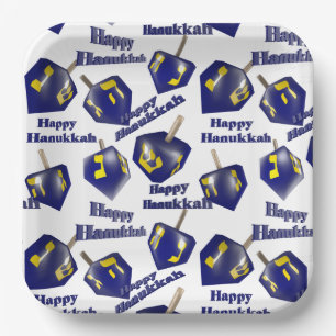 Assiettes En Carton Heureux Hanoukka tournoyant Dreidel