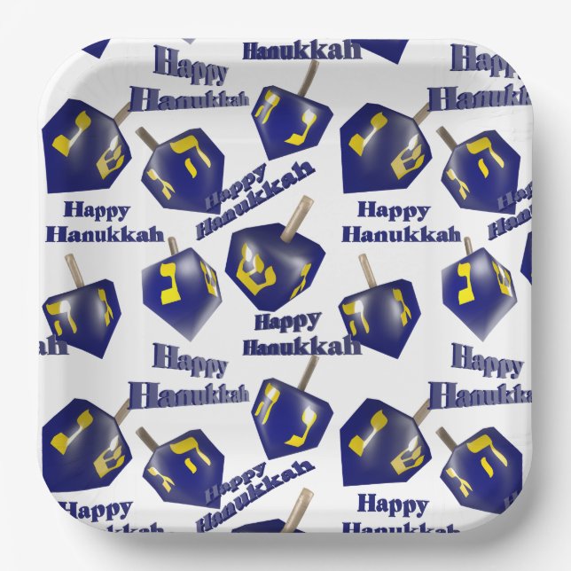 Assiettes En Carton Heureux Hanoukka tournoyant Dreidel (Recto)