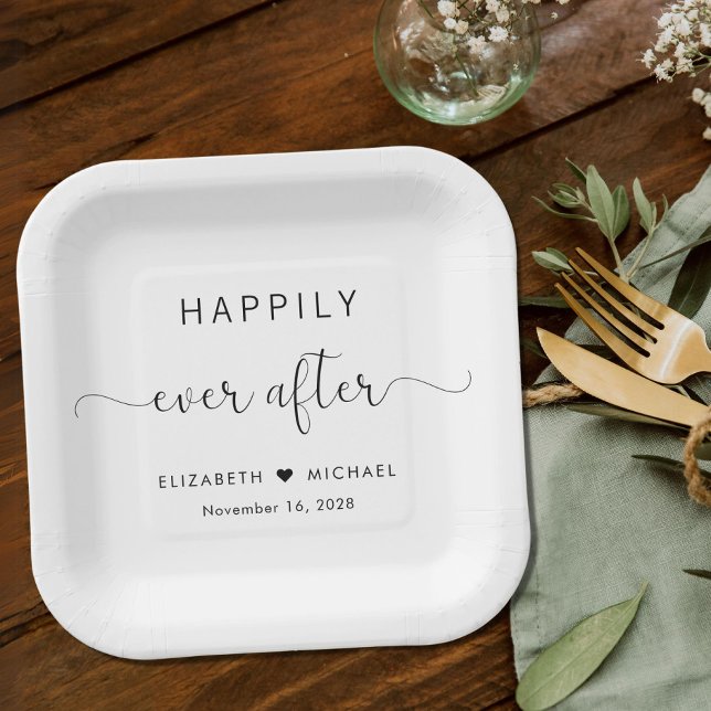 Assiettes En Carton Heureux Jamais Après La Réception De Mariage (Créateur téléchargé)