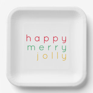 Assiettes En Carton HEUREUX JOYEUX JOLLY Plaques papier Carrés de 9"
