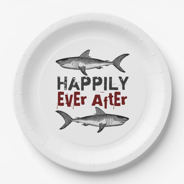 Assiettes En Carton Heureux toujours après Vintage requins Mariage (Devant)
