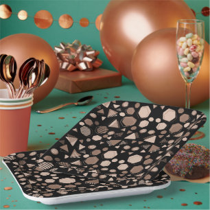 Assiettes En Carton Hexagon & Triangle rose & Brown sur Motif noir