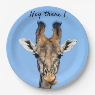 Assiettes En Carton Hey là drôle Giraffe photo avec texte