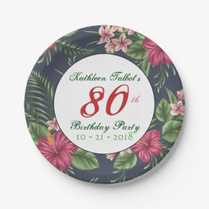 Assiettes En Carton Hibiscus 80e anniversaire de fête plaque papier