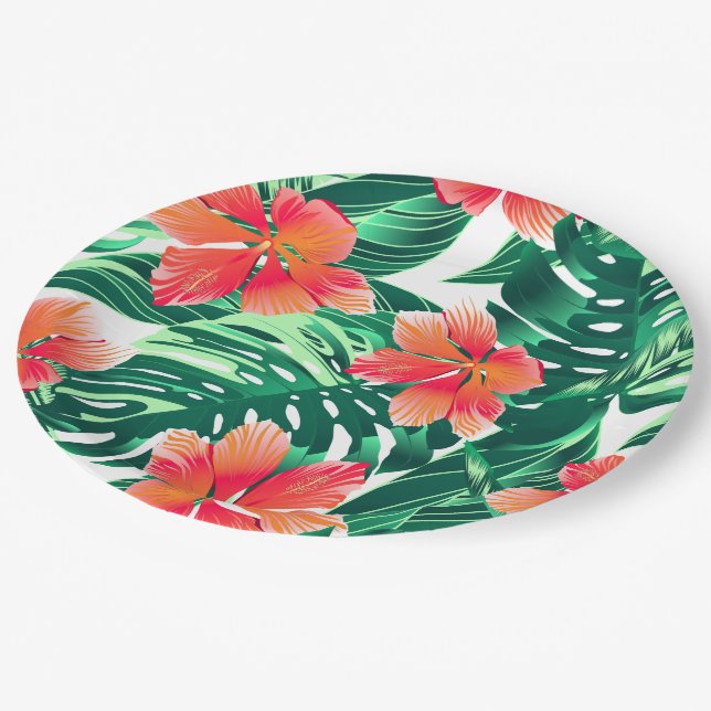 Assiettes En Carton Hibiscus à l'orange tropicale (Angle)