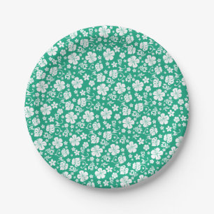 Assiettes En Carton Hibiscus blanc sur les Caraïbes Green Tropical