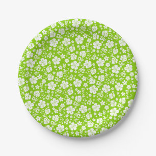Assiettes En Carton Hibiscus blanc sur Lime Green Tropical
