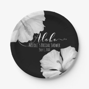 Assiettes En Carton Hibiscus blanc tropical noir mariage aloha