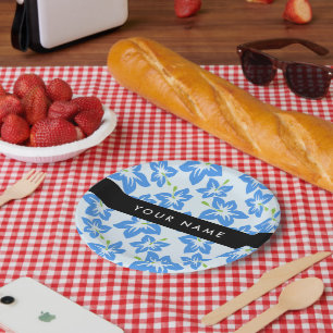 Assiettes En Carton Hibiscus Bleu, Fleurs Bleues, Votre Nom