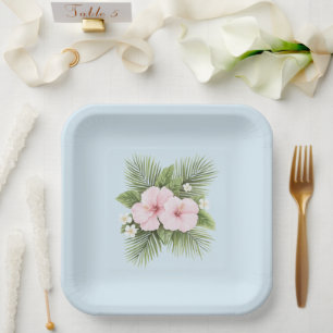 Assiettes En Carton Hibiscus bleu tropical Mariage floral