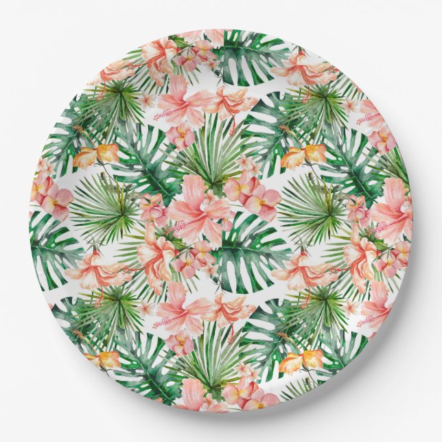 Assiettes En Carton Hibiscus de la Jungle tropicale exotique (Devant)