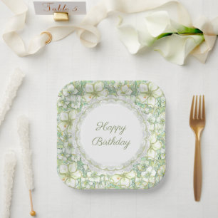 Assiettes En Carton Hibiscus & dentelle BLANC