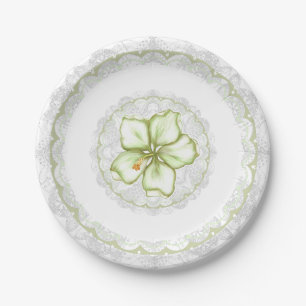 Assiettes En Carton Hibiscus & dentelle BLANC