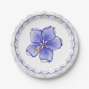 Assiettes En Carton Hibiscus & dentelle BLEU