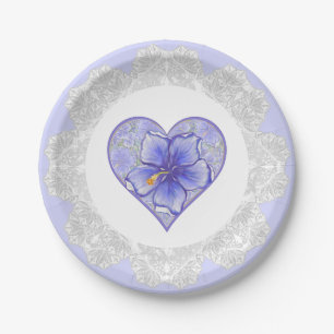 Assiettes En Carton Hibiscus & dentelle BLEU