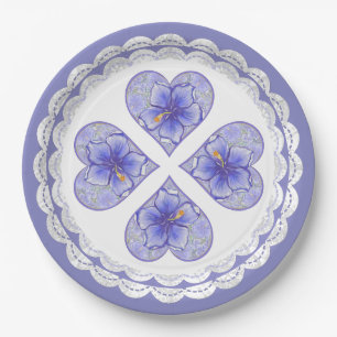 Assiettes En Carton Hibiscus & dentelle BLEU