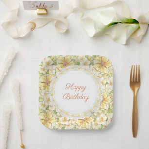 Assiettes En Carton Hibiscus & dentelle JAUNE