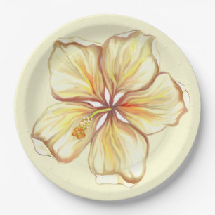 Assiettes En Carton Hibiscus & dentelle JAUNE
