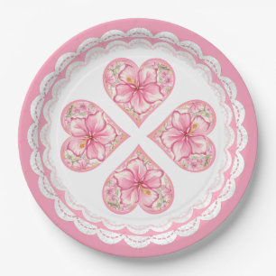 Assiettes En Carton Hibiscus & dentelle PINK