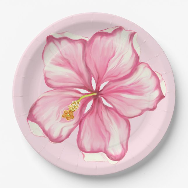 Assiettes En Carton Hibiscus & dentelle PINK (Devant)