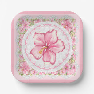 Assiettes En Carton Hibiscus & dentelle PINK