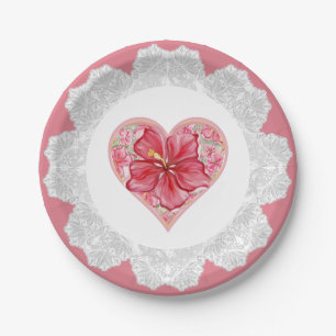 Assiettes En Carton Hibiscus & dentelle RED