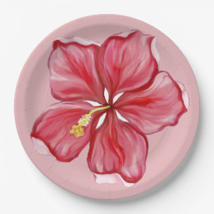 Assiettes En Carton Hibiscus & dentelle RED