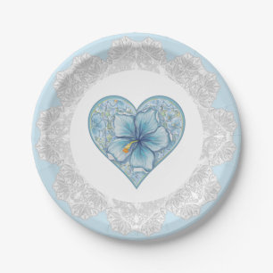 Assiettes En Carton Hibiscus & dentelle TURQUOISE