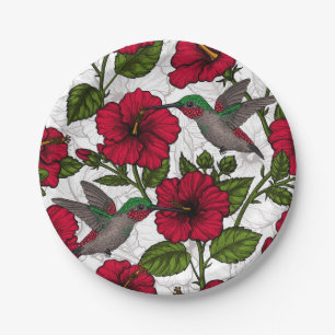 Assiettes En Carton Hibiscus et colibris