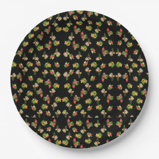 Assiettes En Carton Hibiscus Hawaïen Fleur Tropicale sur Fond Noir