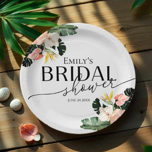 Assiettes En Carton Hibiscus Palm Tropical Fleurs Réception de Mariage