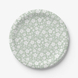 Assiettes En Carton Hibiscus tropical vert pâle