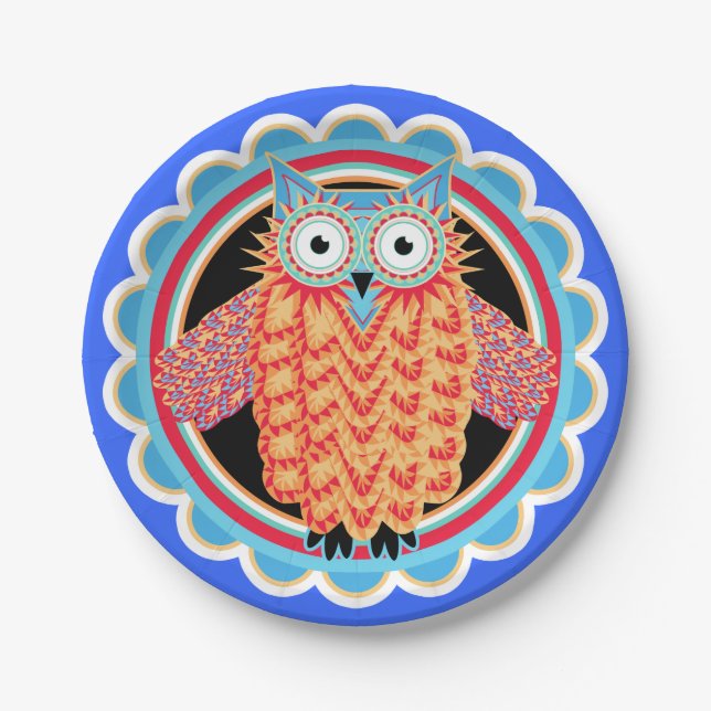 Assiettes En Carton Hibou de fête d'anniversaire des enfants mignons (Devant)