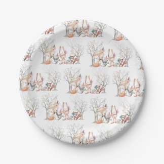 Assiettes En Carton Hibou mignon de cerfs communs de Fox de raton