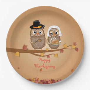Assiettes En Carton Hiboux lunatiques de thanksgiving