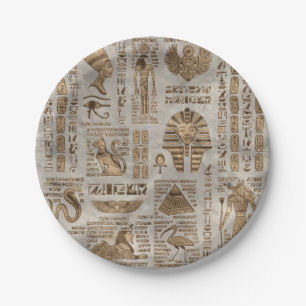Assiettes En Carton Hiéroglyphes et divinités égyptiennes - Or Vint