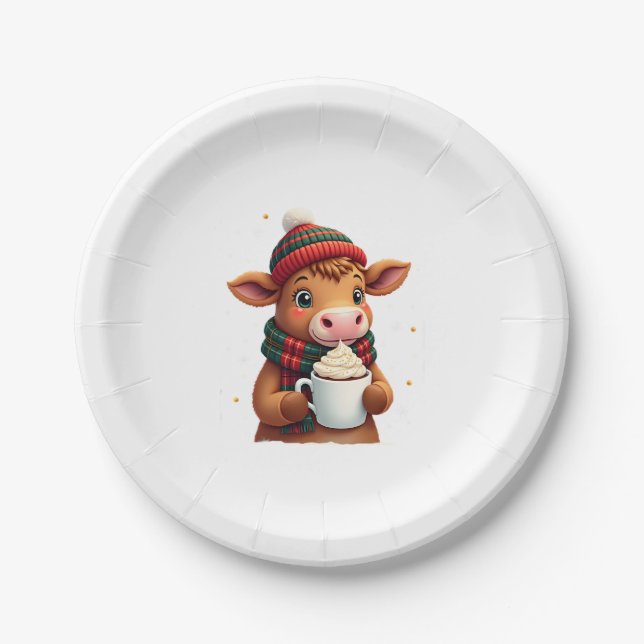 Assiettes En Carton Highland Cow Brushstroke Christmas T-Shirt (4) (Devant)