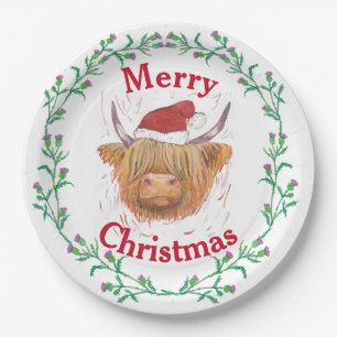 Assiettes En Carton Highland Cow Casquette Thistler Wreath Joyeux Noë