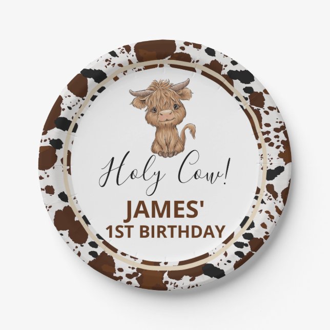 Assiettes En Carton Highland Cow Cow Imprimer Anniversaire (Devant)
