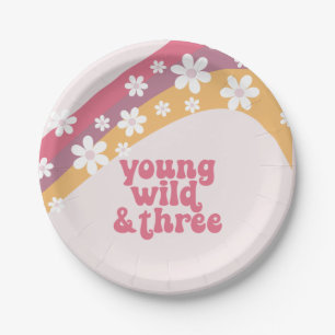Assiettes En Carton hippie Daisy Young Wild et trois Anniversaire